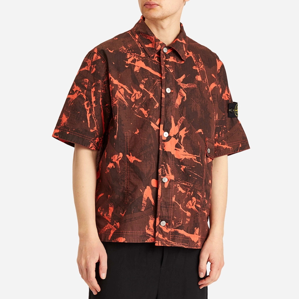Stone Island Men's Scan Camo Ripstop-OVD Short Sleeve Shirt Black